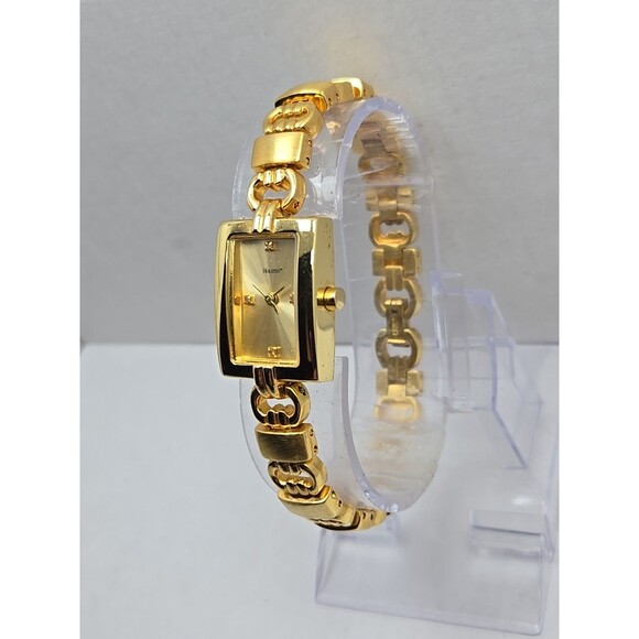 Holsted Gold Tone Tank Bracelet Watch New Battery Ladies Crystal Dress Classic - Picture 2 of 11